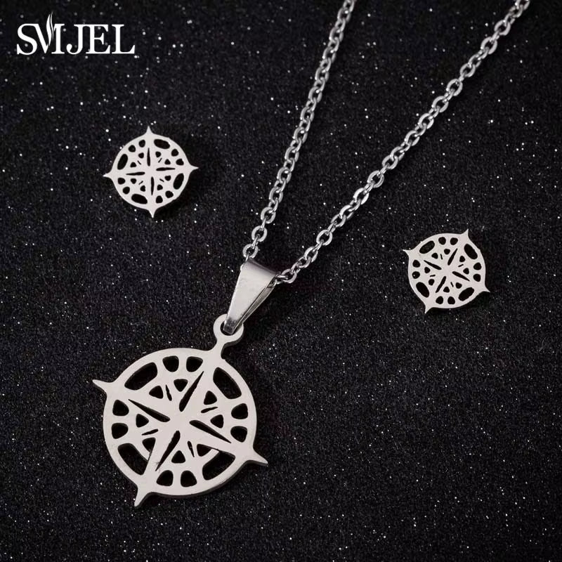New Cute Stainless Steel Necklaces for Women Gold Color Tiara Princess Crown Cross Compass Heart Star Necklace Jewelry Gifts