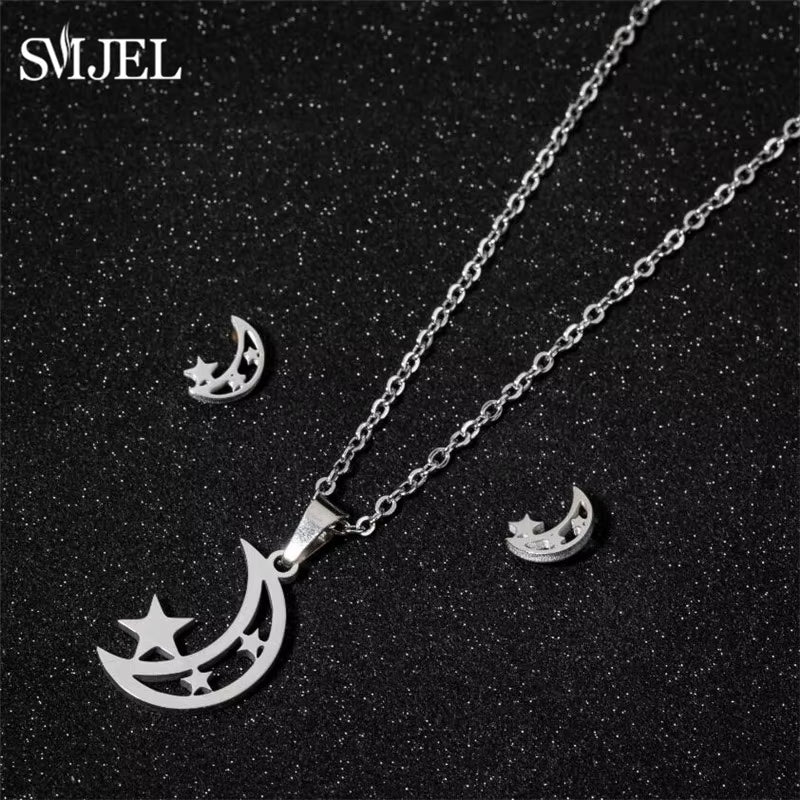 New Cute Stainless Steel Necklaces for Women Gold Color Tiara Princess Crown Cross Compass Heart Star Necklace Jewelry Gifts
