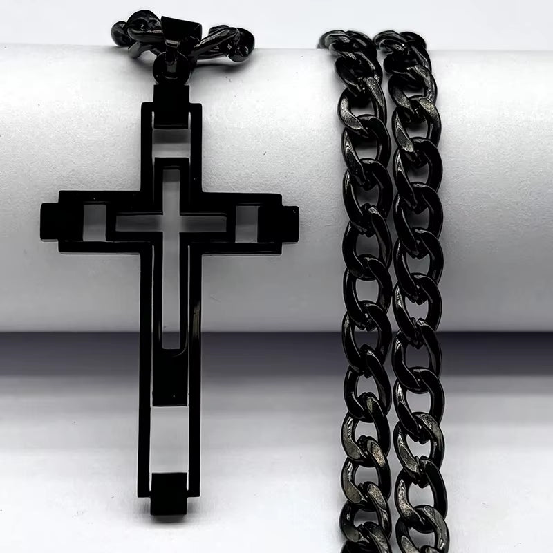2024 Hip Hop Cross Stainless Steel Chain Necklaces Gold Color Long Pendant Necklace for Women/Men Jewelry Collier Homme N6055S05