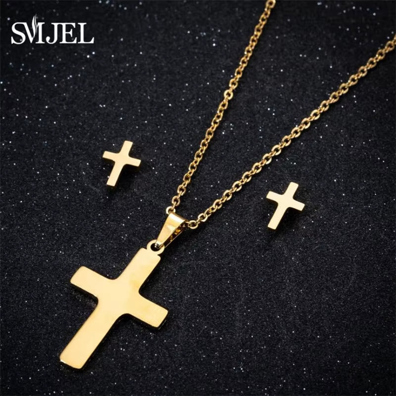New Cute Stainless Steel Necklaces for Women Gold Color Tiara Princess Crown Cross Compass Heart Star Necklace Jewelry Gifts