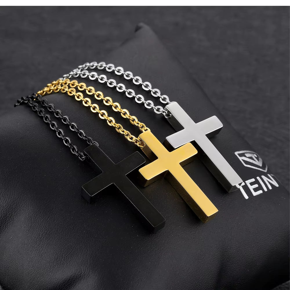 Mini Small Cross Pendants Girl'S Gift Women Christian Necklaces Black Rose Gold Color Stainless Steel Chain Fashion Jewelry