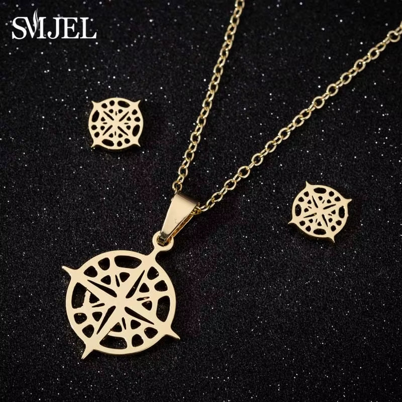 New Cute Stainless Steel Necklaces for Women Gold Color Tiara Princess Crown Cross Compass Heart Star Necklace Jewelry Gifts