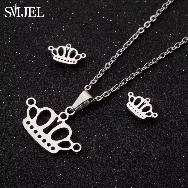 New Cute Stainless Steel Necklaces for Women Gold Color Tiara Princess Crown Cross Compass Heart Star Necklace Jewelry Gifts