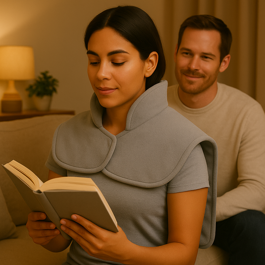 Coussin Chauffant Pondéré Premium – Cou, Épaules & Haut du Dos (6 Niveaux / 4 Minuteries)