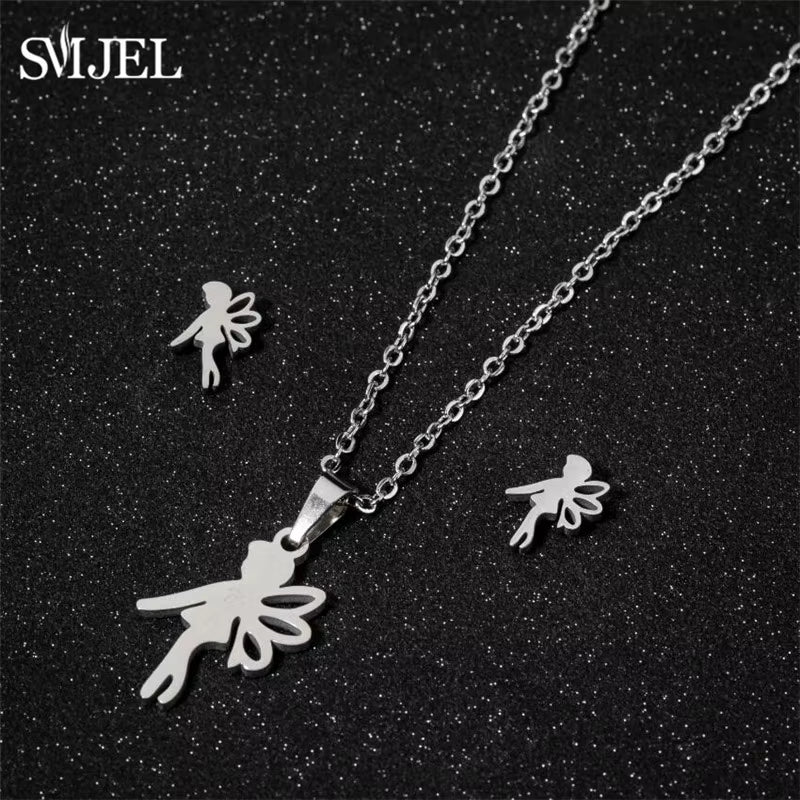 New Cute Stainless Steel Necklaces for Women Gold Color Tiara Princess Crown Cross Compass Heart Star Necklace Jewelry Gifts