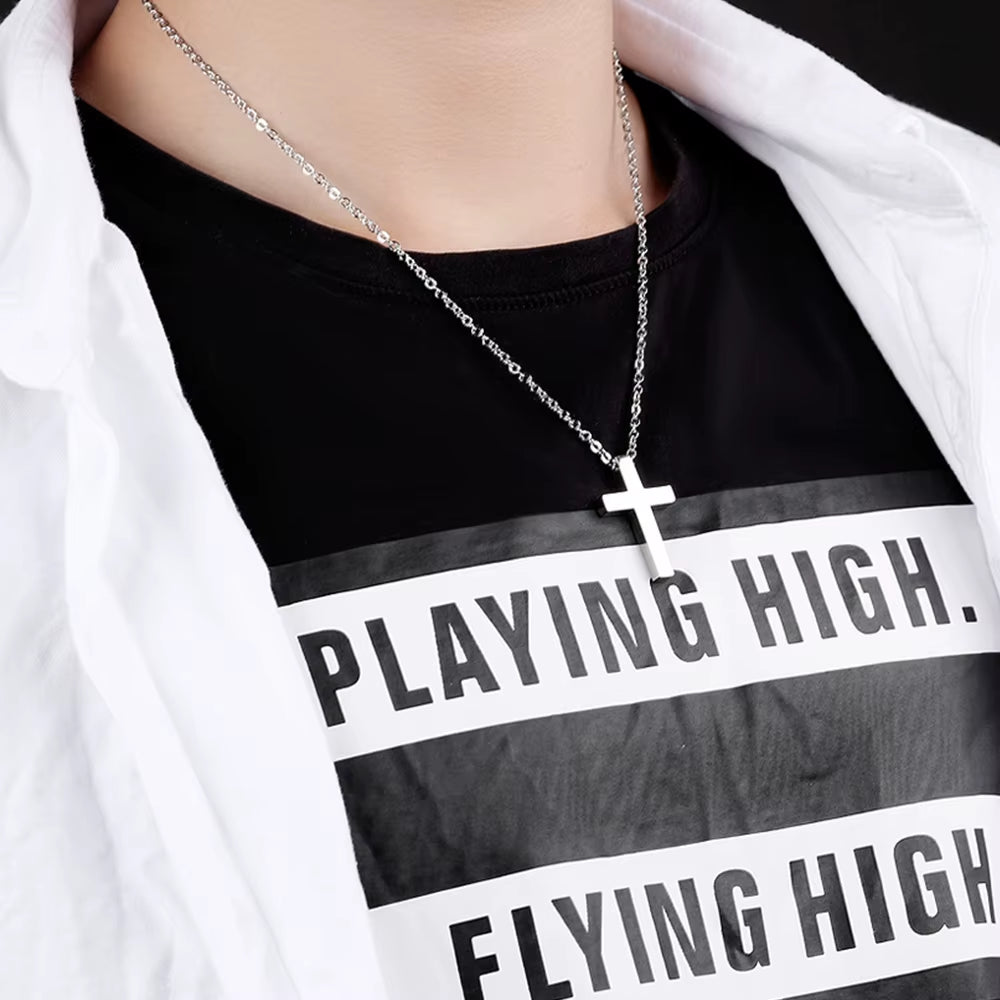 Mini Small Cross Pendants Girl'S Gift Women Christian Necklaces Black Rose Gold Color Stainless Steel Chain Fashion Jewelry