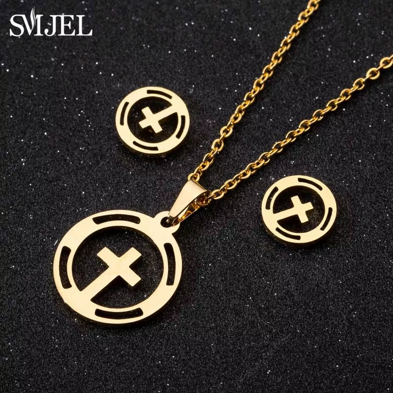 New Cute Stainless Steel Necklaces for Women Gold Color Tiara Princess Crown Cross Compass Heart Star Necklace Jewelry Gifts