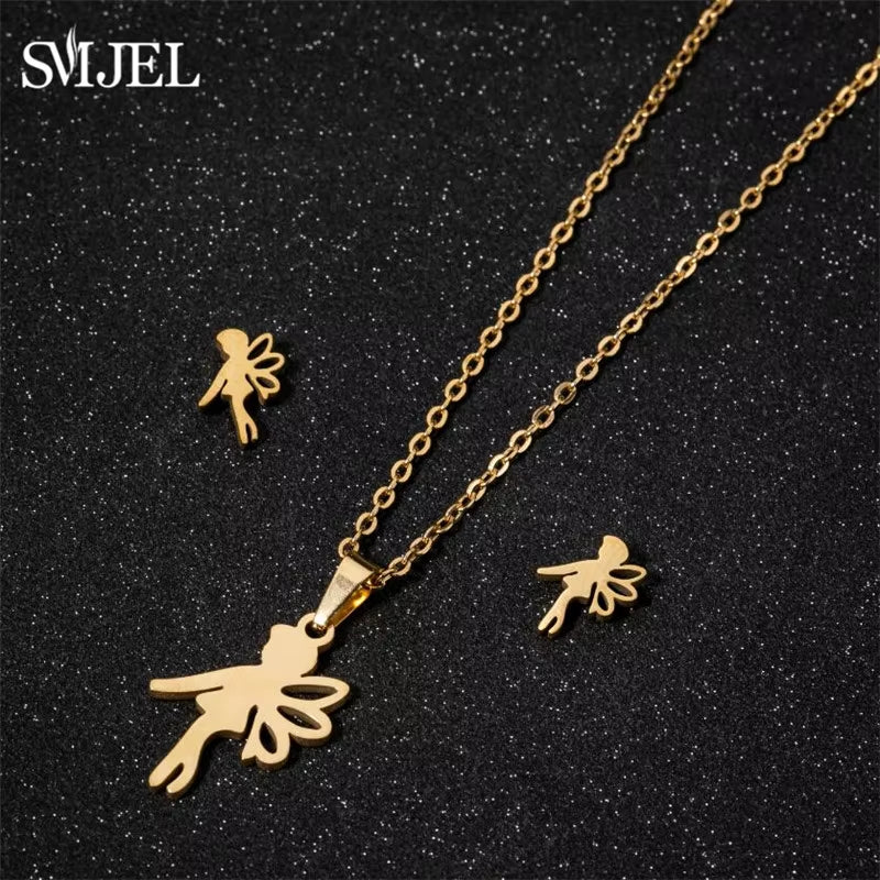 New Cute Stainless Steel Necklaces for Women Gold Color Tiara Princess Crown Cross Compass Heart Star Necklace Jewelry Gifts