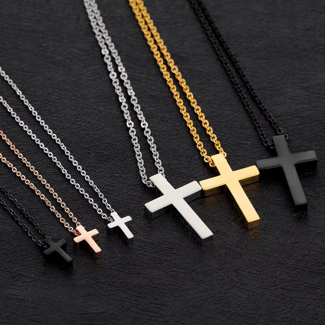 Mini Small Cross Pendants Girl'S Gift Women Christian Necklaces Black Rose Gold Color Stainless Steel Chain Fashion Jewelry