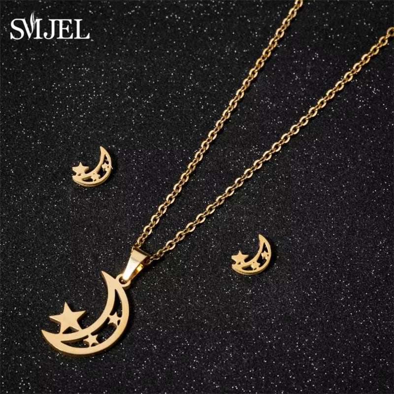 New Cute Stainless Steel Necklaces for Women Gold Color Tiara Princess Crown Cross Compass Heart Star Necklace Jewelry Gifts